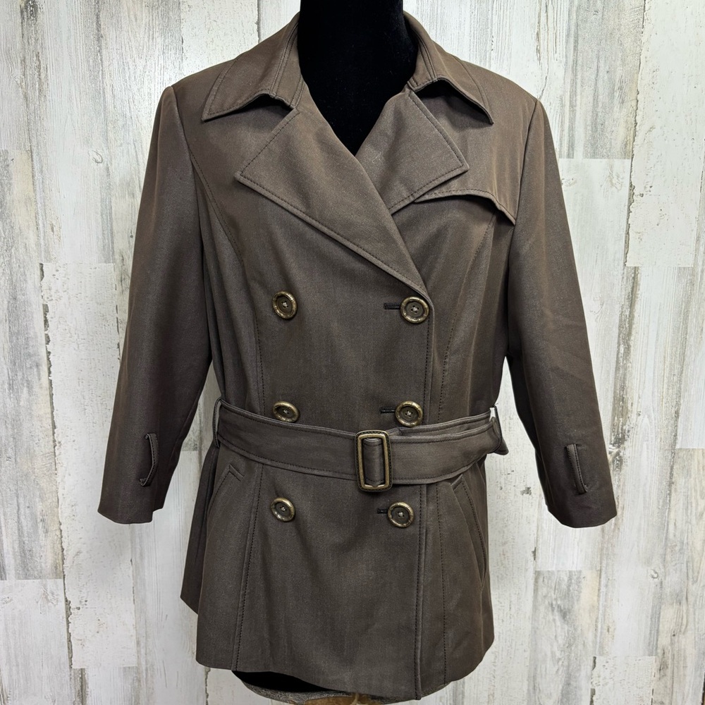 Sharagano Double-Breasted Brown Belted Trench Coat